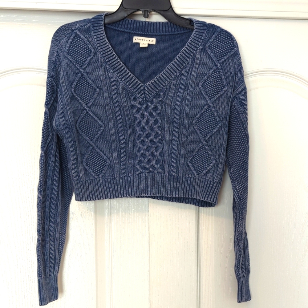 Aeropostale Sz Small Blue Ribbed Crop Sweater